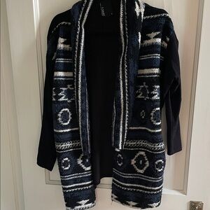 Anthropologie Dolan Aztec open front cardigan navy and white